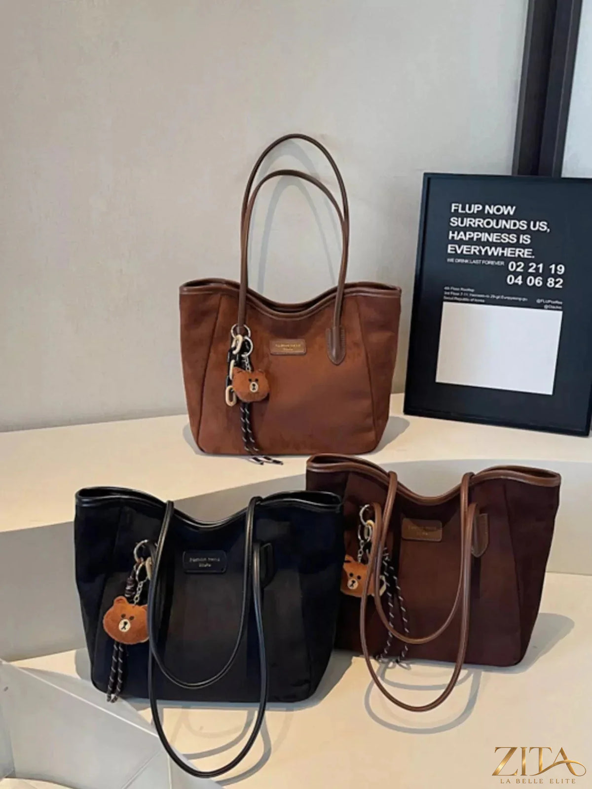 Zita La Belle Elite suede casual tote bag with sturdy handles and spacious interior, perfect for everyday use.