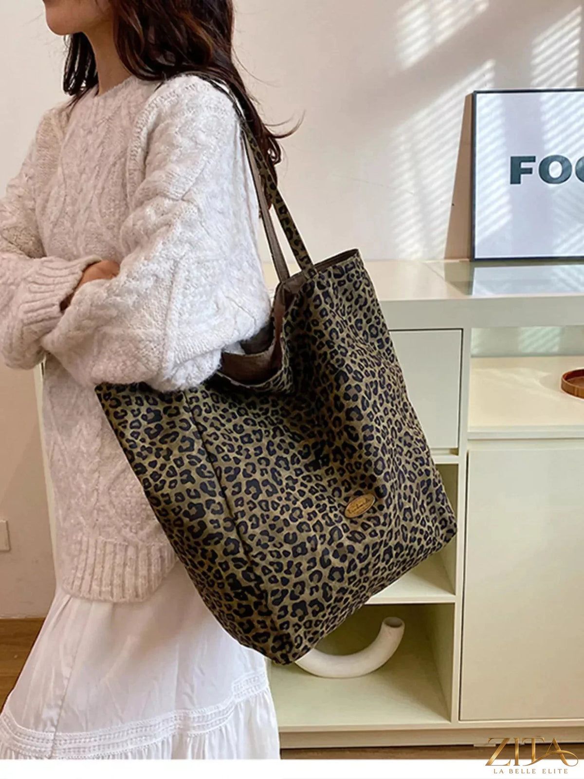 Leopard print casual tote bag by Zita La Belle Elite featuring sturdy handles and spacious interior for everyday use.