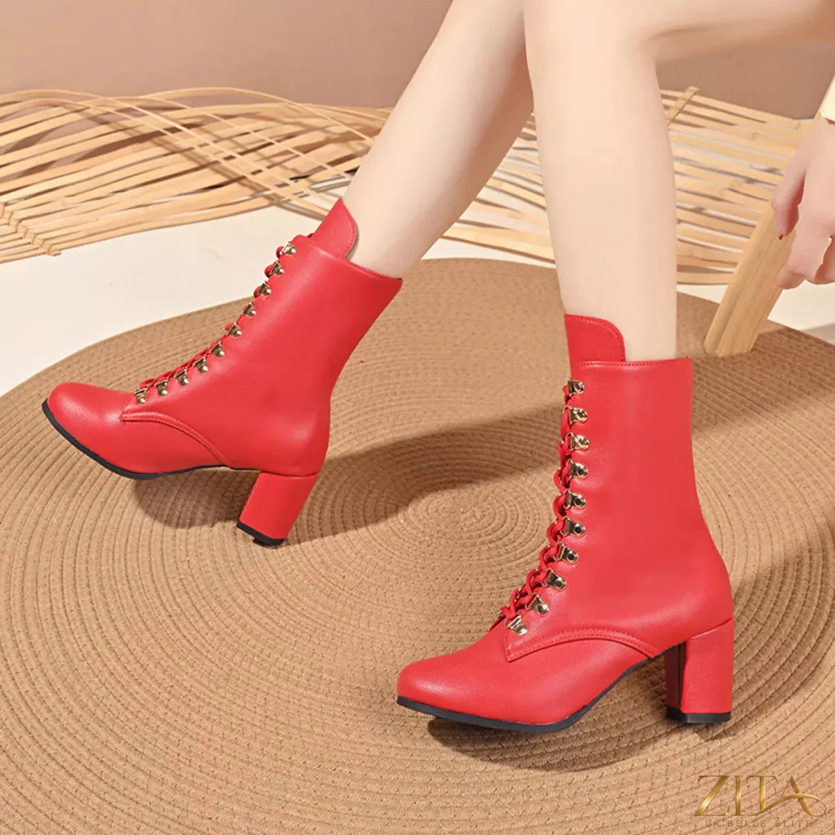 Zita La Belle Elite lace-up boots with a stylish block heel, featuring sleek black leather and classic design.