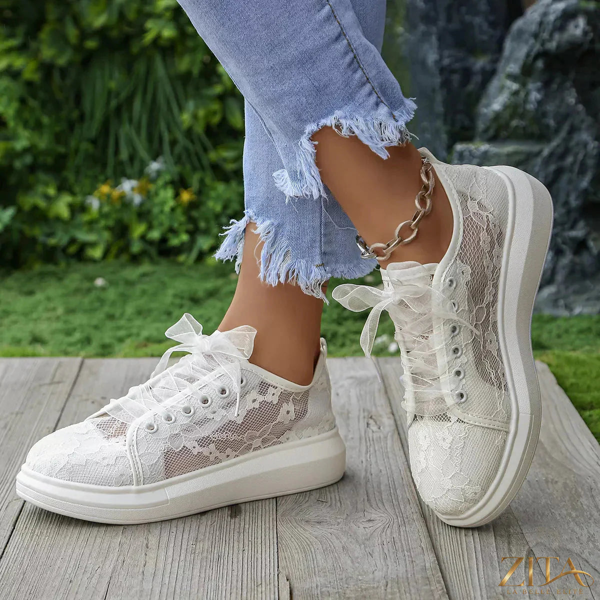 Zita La Belle Elite lace round toe sneakers with white soles and stylish design, perfect for casual wear and everyday comfort.