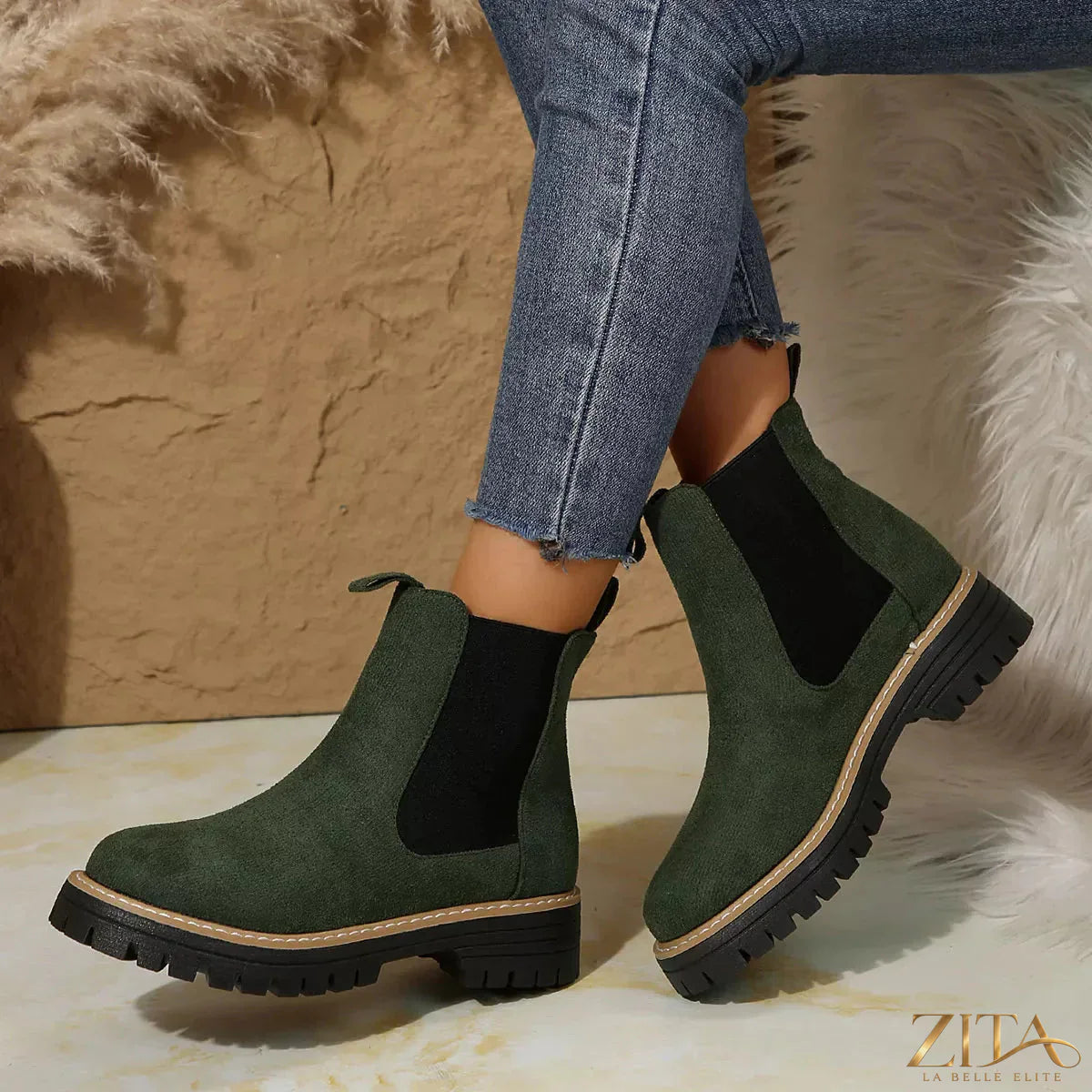 Zita La Belle Elite round toe platform boots with chunky heel and stylish design on a white background.