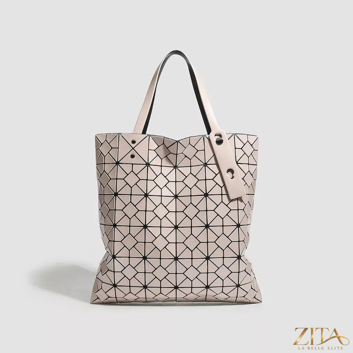 Zita La Belle Elite geometric lattice pattern handbag with structured design and top handle, stylish accessory for everyday use.