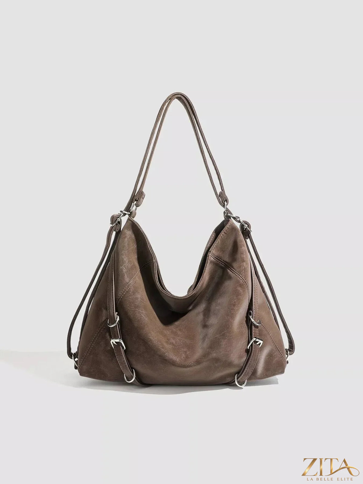 Zita La Belle Elite convertible hobo handbag with soft leather, featuring a slouchy design and adjustable strap for versatile style.