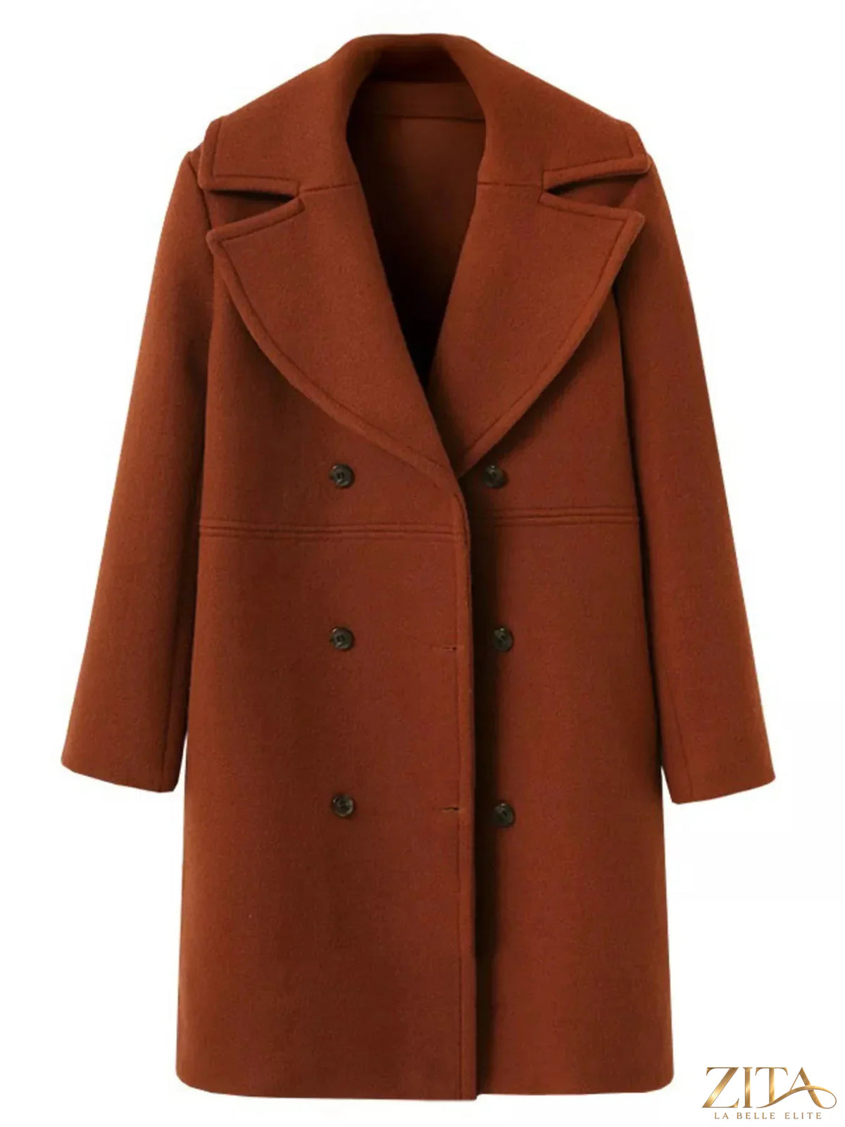 Zita La Belle Elite double-breasted long sleeve coat in a stylish, tailored design with a classic lapel and button closure.