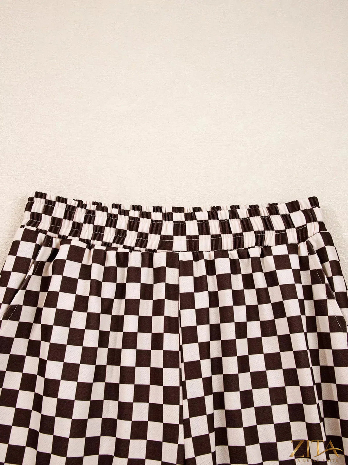 Zita La Belle Elite checkered drawstring hoodie and matching pants set, casual stylish loungewear ensemble.
