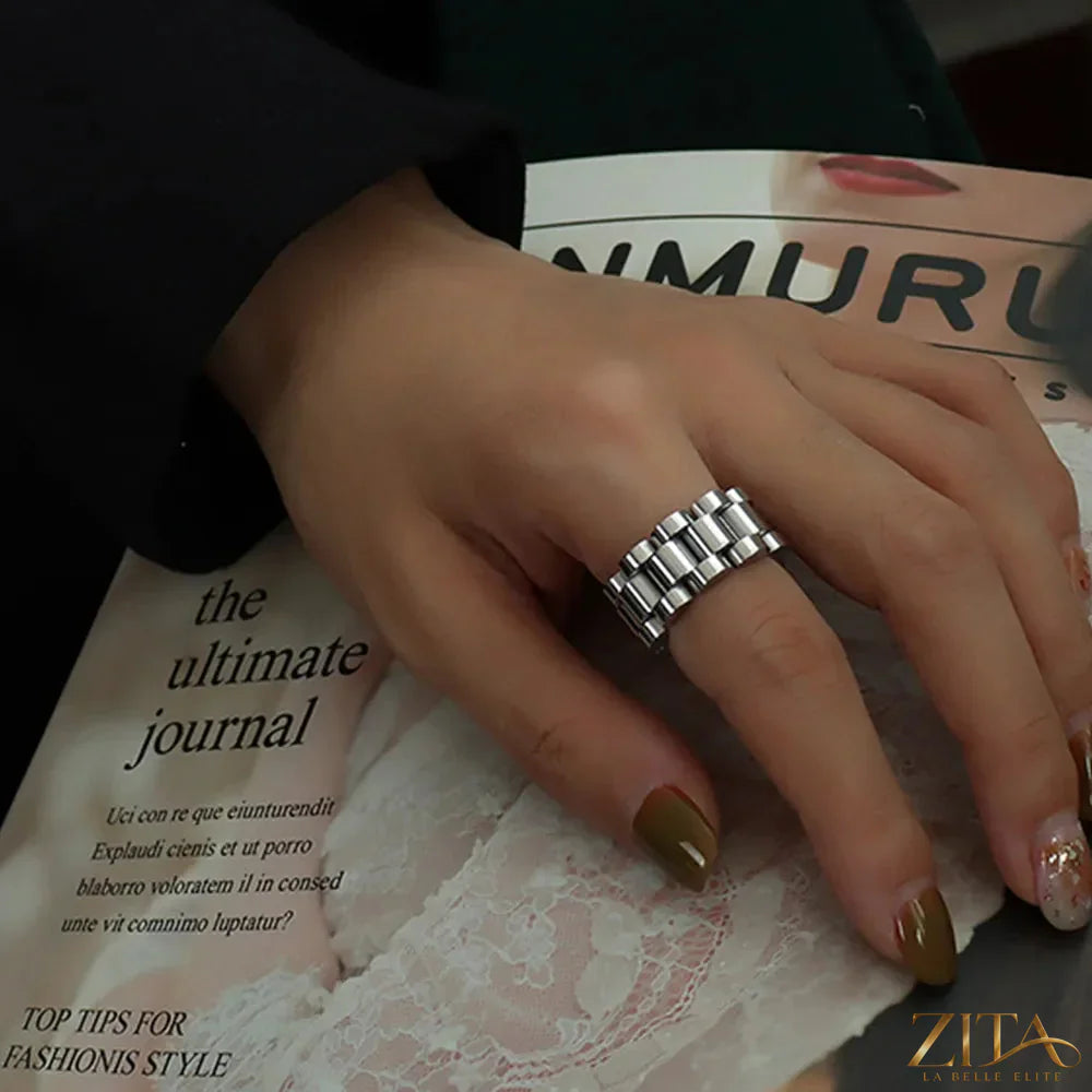 Sterling titanium steel ring with plated finish from Zita La Belle Elite, showcasing a sleek, polished design.