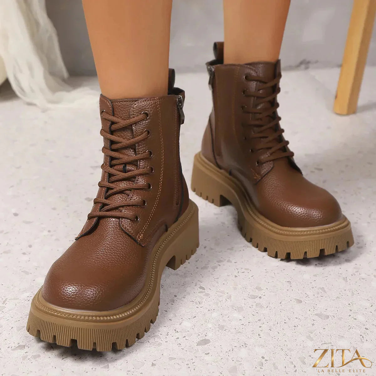 Zita La Belle Elite lace-up platform boots with chunky heels and stylish design, shown in a side view.