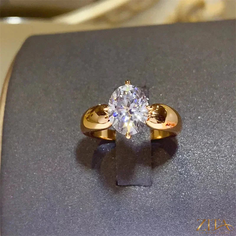 Sterling silver ring with 2 carat moissanite gemstone, elegant jewelry piece from Zita La Belle Elite
