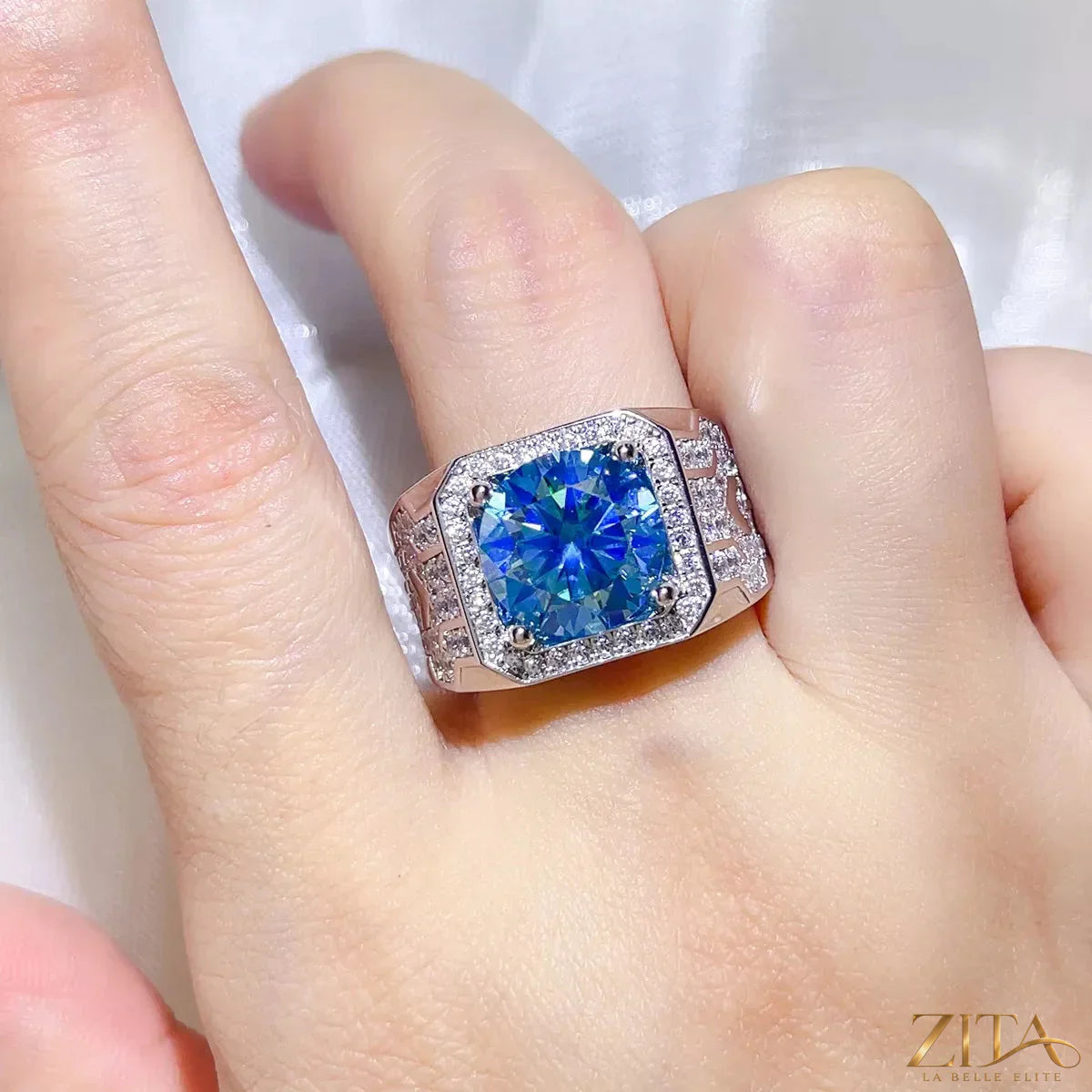 Sterling silver moissanite ring with a 3-carat gemstone, showcasing a sparkling, elegant design by Trendsi.