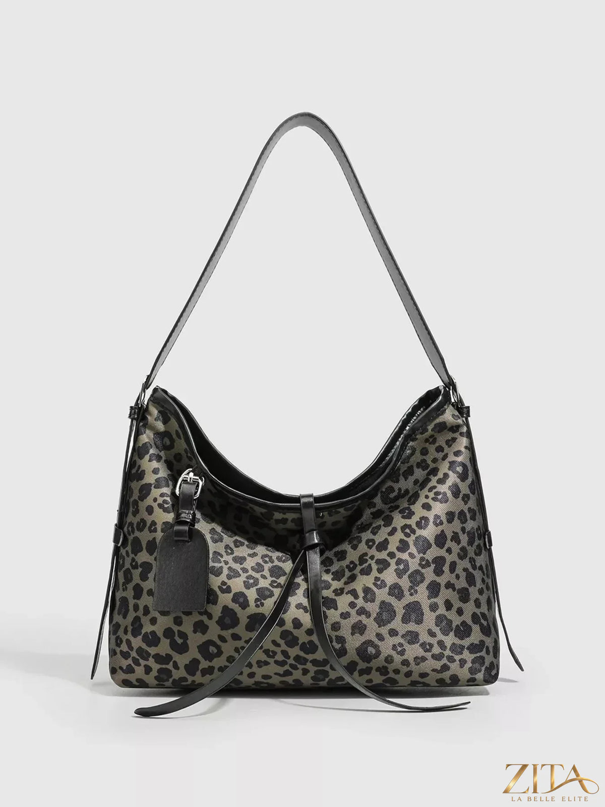 Zita La Belle Elite leopard print hobo shoulder bag with soft leather strap and spacious interior, stylish and versatile accessory.