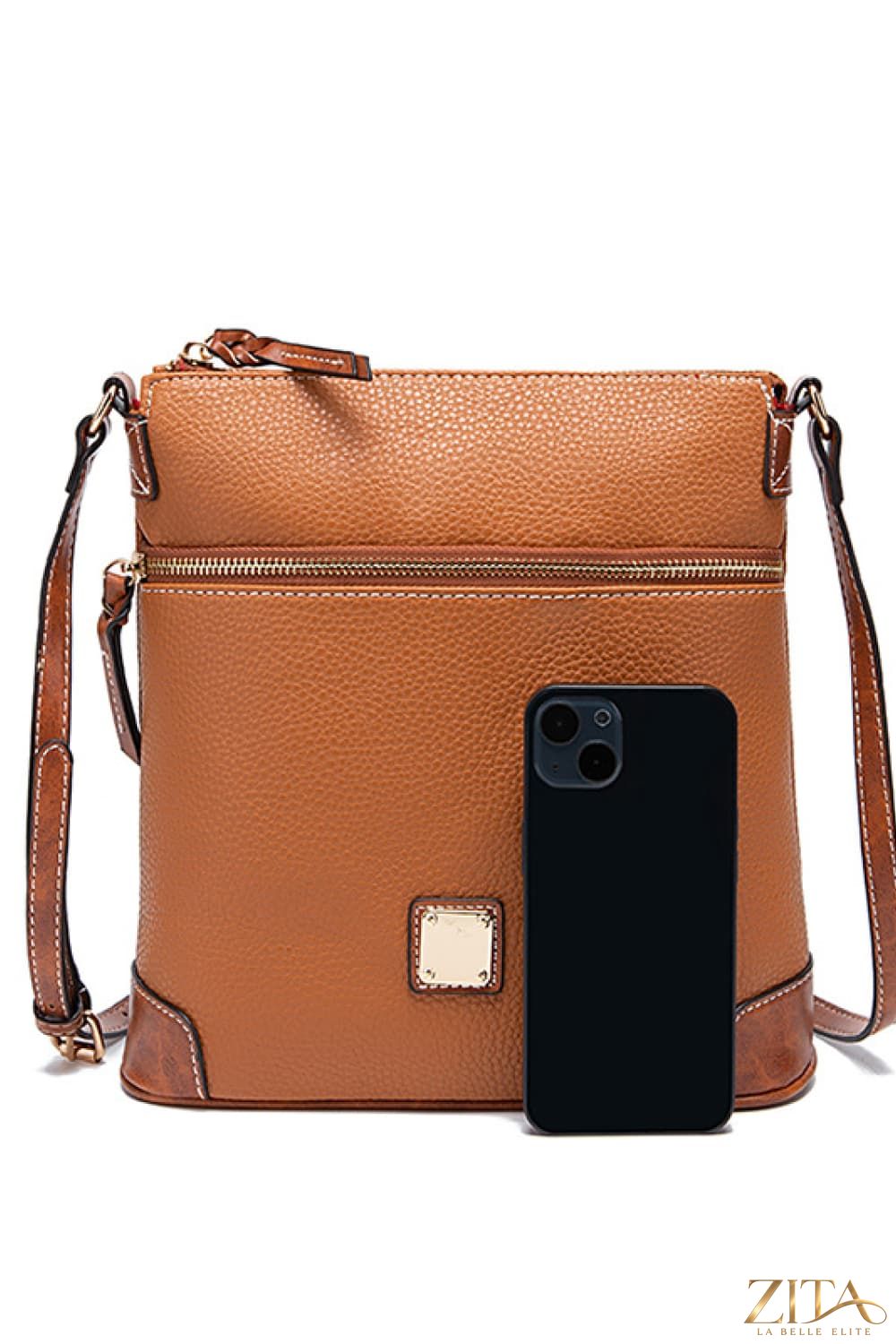 Zita La Belle Elite PU leather crossbody bag with adjustable strap and gold-tone hardware, stylish and compact for everyday use.