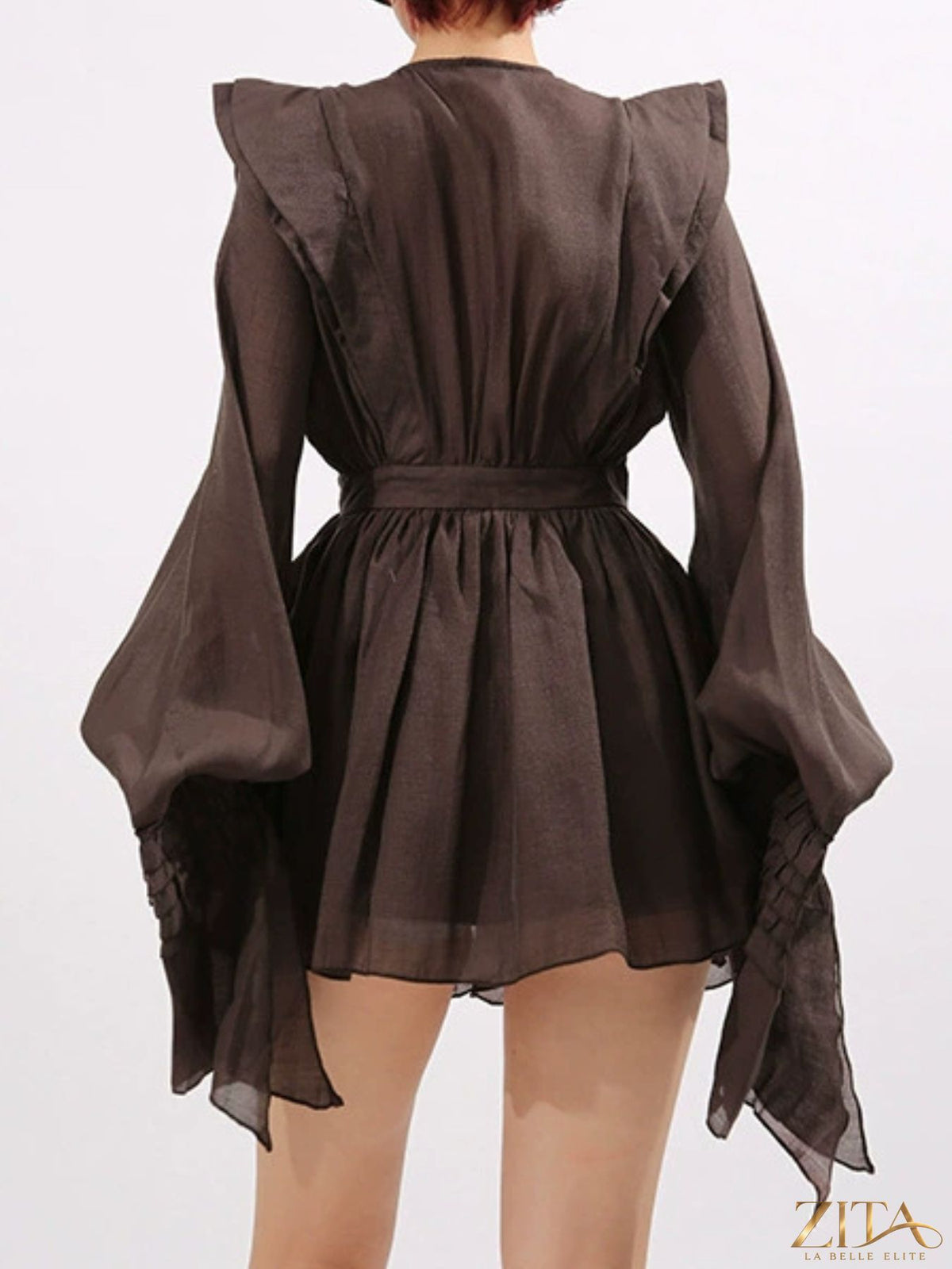 Ruffled long sleeve mini dress by Trendsi featuring a flowy design and feminine ruffle details, perfect for stylish occasions.