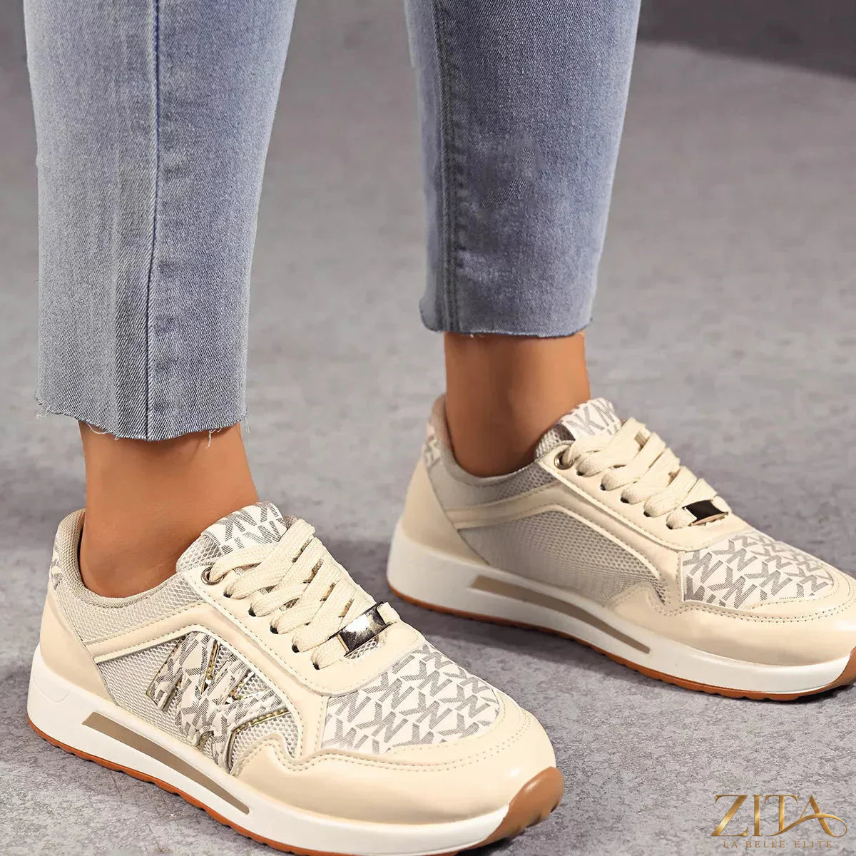 Zita La Belle Elite lace-up round toe sneakers with white soles and stylish design, perfect for casual wear.