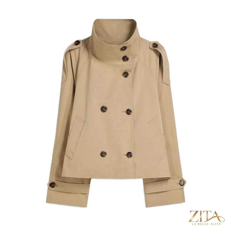 Women’s lace-up waist trench coat from Zita La Belle Elite, stylish jacket with classic design and tailored fit.