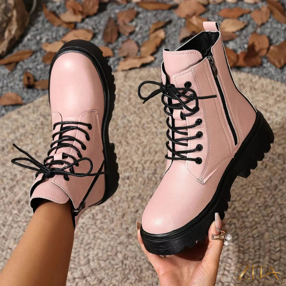 Zita La Belle Elite lace-up ankle combat boots with chunky sole and stylish design, ideal for edgy fashion looks.