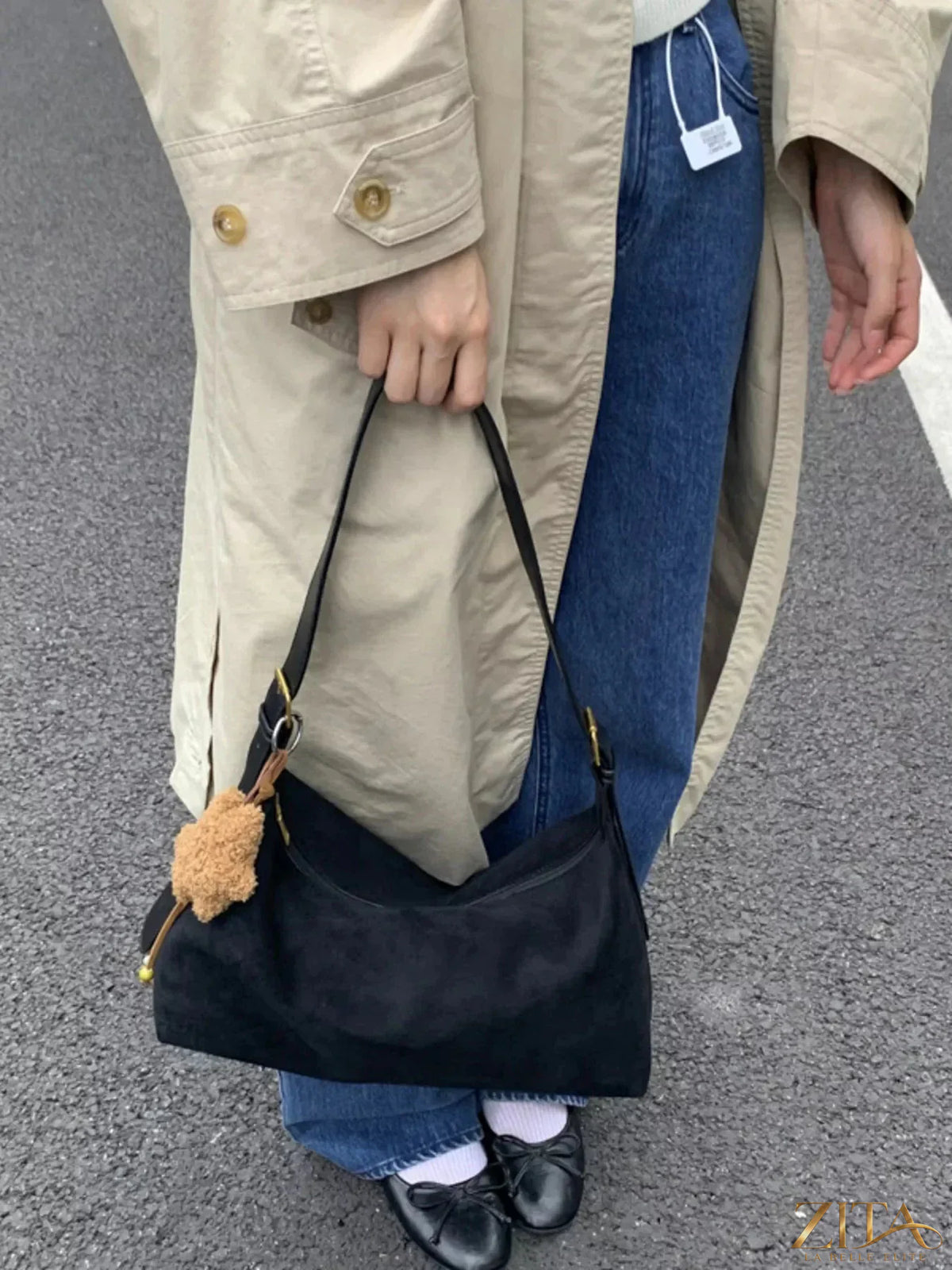 Zita La Belle Elite solid color suede hobo crossbody bag with a relaxed, stylish design and adjustable strap.