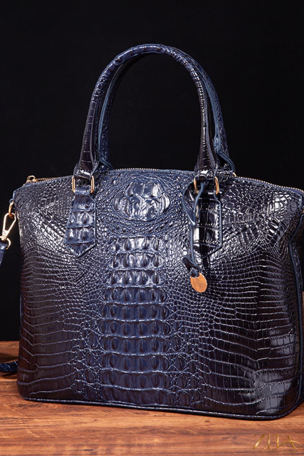 Zita La Belle Elite PU leather handbag with gold-tone hardware and adjustable shoulder strap on white background