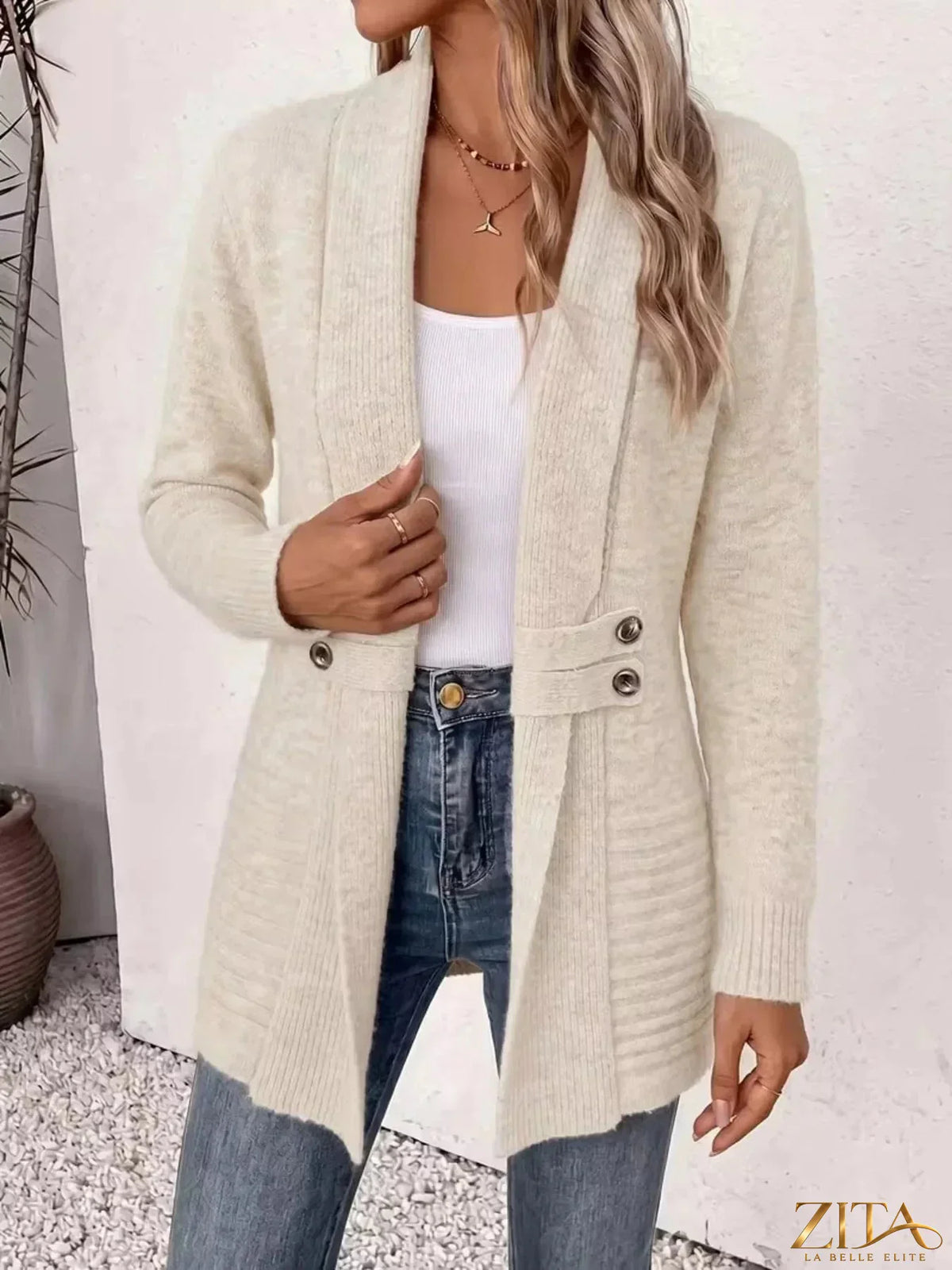 Plus size Zita La Belle Elite long sleeve open front cardigan, full size with a relaxed fit and cozy design.