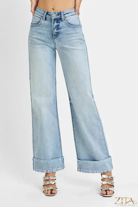 Zita La Belle Elite RISEN high-rise cuffed wide jeans with tummy control, featuring a dark wash and relaxed fit.