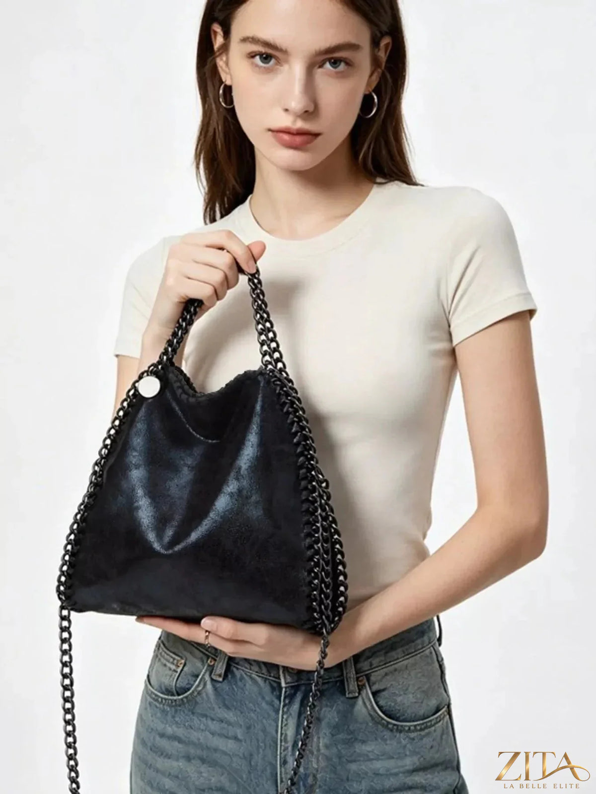 Zita La Belle Elite chain strap slouchy crossbody bag with adjustable strap and spacious interior, in a stylish casual design.