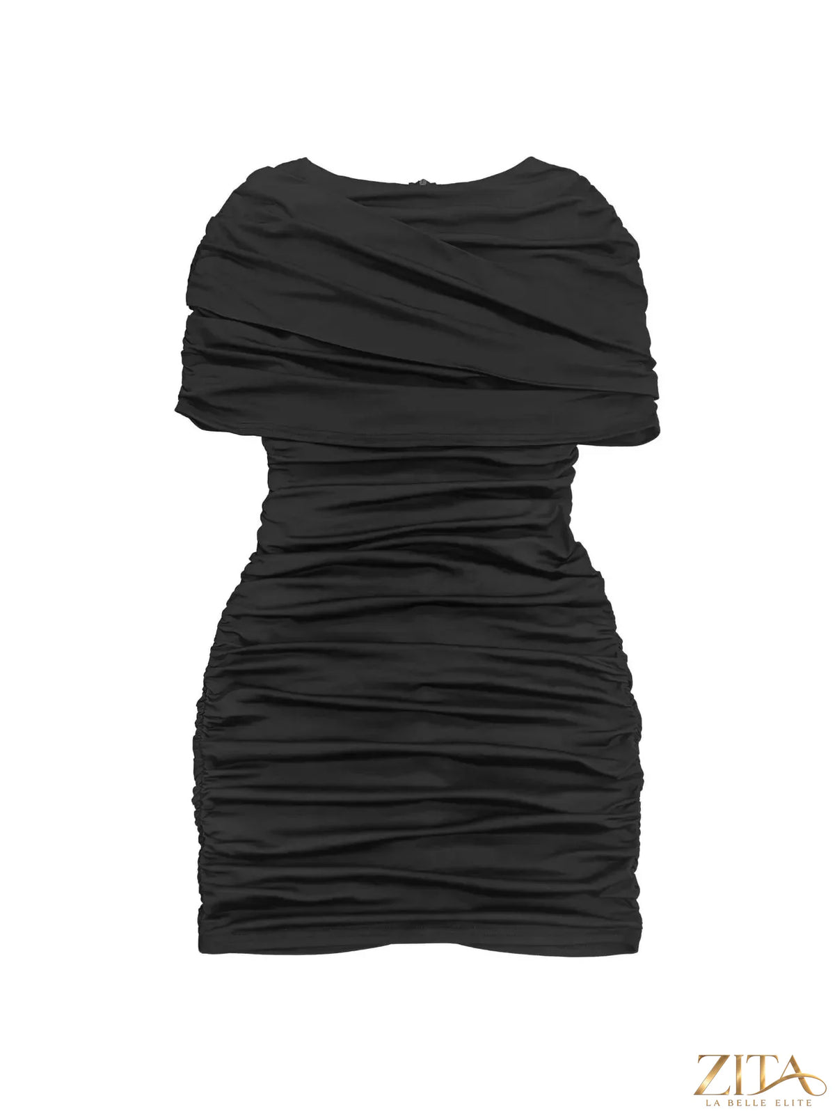 Ruched half sleeve mini dress by Trendsi, featuring a fitted silhouette, soft fabric, and stylish design perfect for casual or dressy occasions.