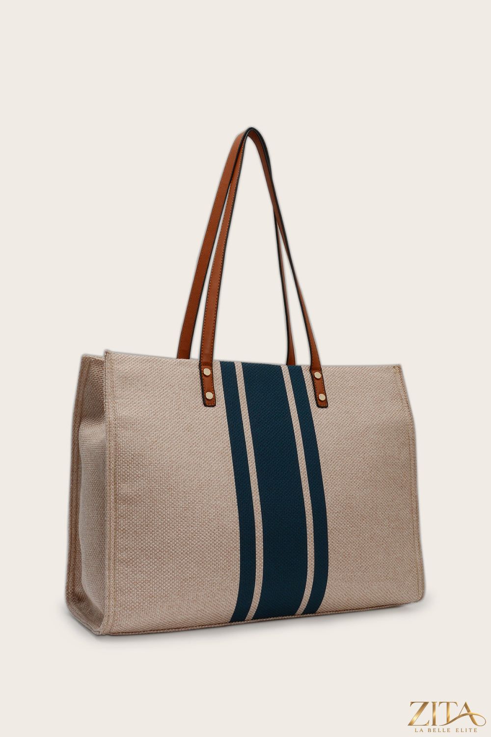 Zita La Belle Elite striped tote bag with navy and white vertical stripes, casual design, and sturdy handles.