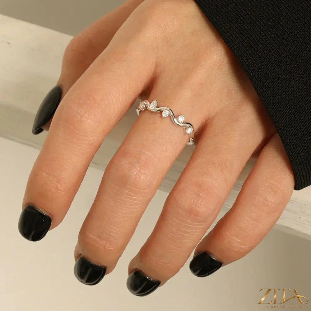 925 sterling silver zircon ring with inlaid stones from Zita La Belle Elite, showcasing a detailed and elegant jewelry design.