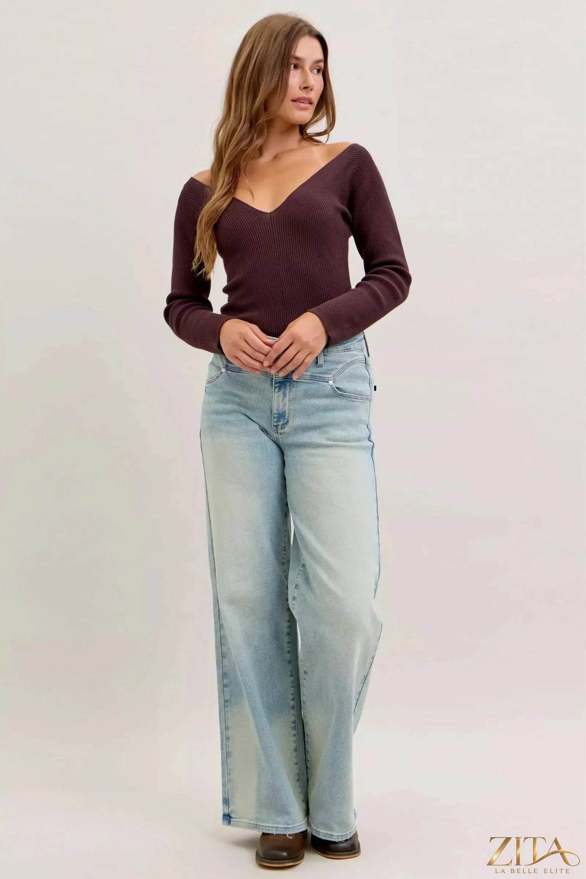 Zita La Belle Elite Judy Blue high waist column straight jeans showing fit and denim texture on a neutral background.