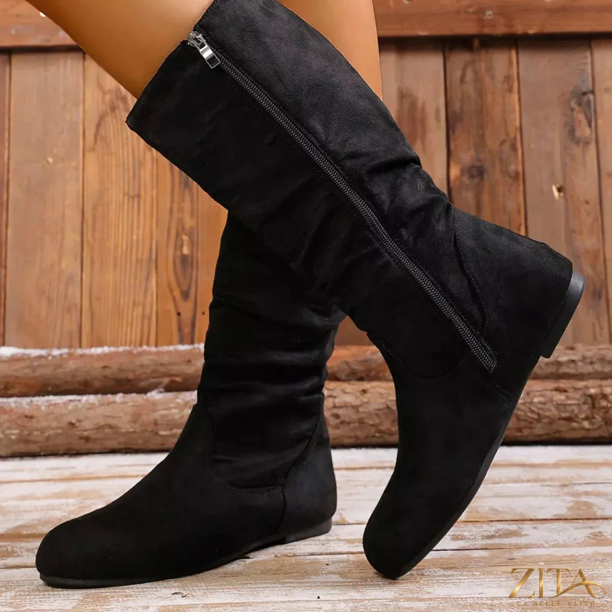 Zita La Belle Elite round toe side zip boots, black leather ankle boots with side zipper and low heel.