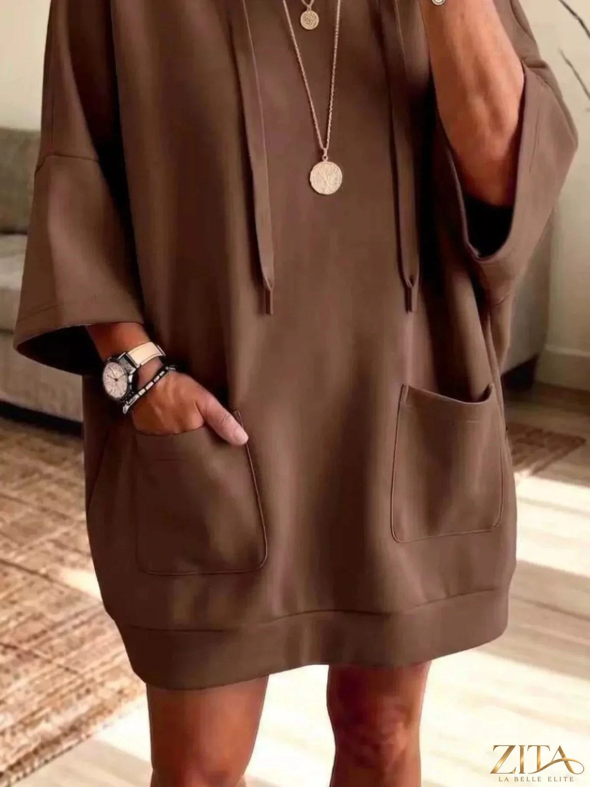 Plus size oversized Zita La Belle Elite hoodie with drawstrings and front pockets, featuring a comfortable, relaxed fit.