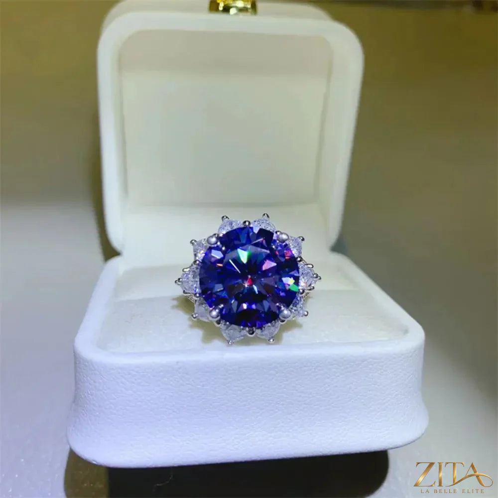 Sterling silver ring with a 10-carat moissanite gemstone, featuring a sleek and elegant design.