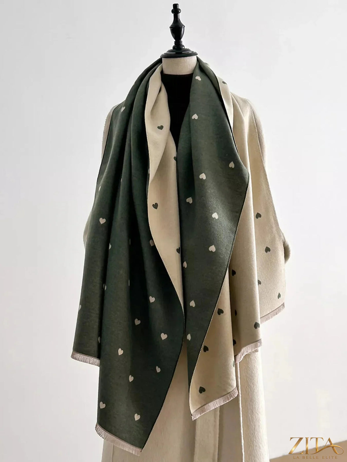 Zita La Belle Elite Heart Raw Hem Scarf with soft fabric and raw edge design, close-up view of the stylish accessory.