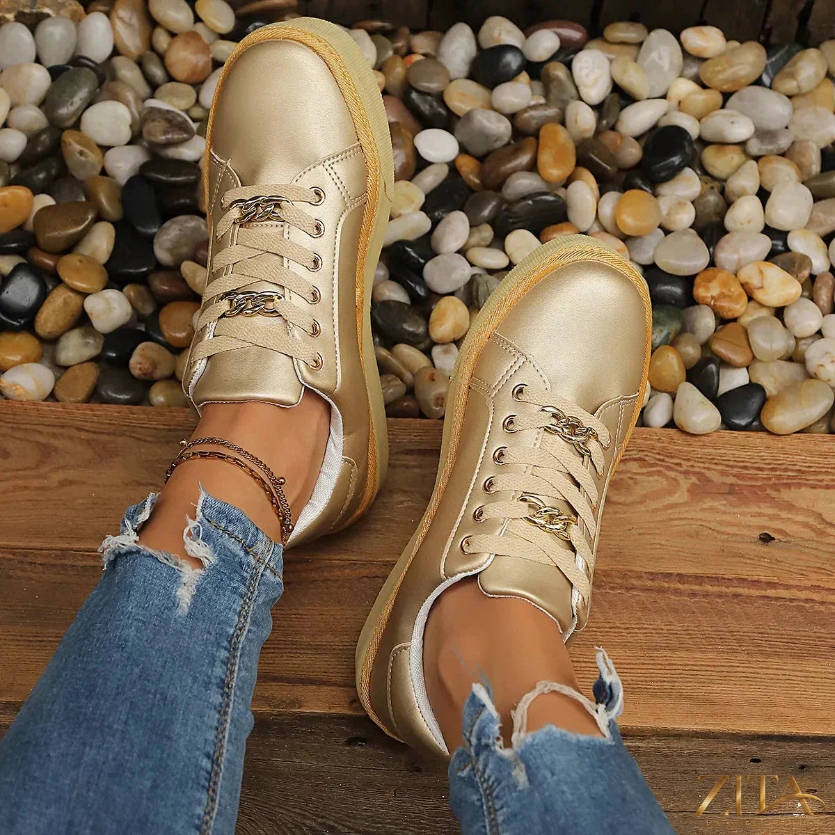 Zita La Belle Elite round toe platform sneakers with white laces and chunky sole, stylish footwear for casual wear