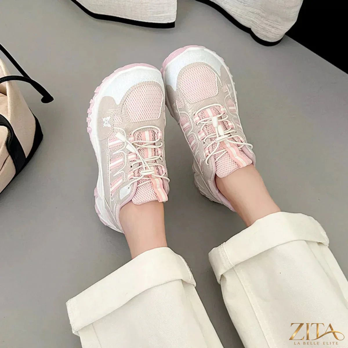 Zita La Belle Elite round toe lace-up sneakers with white soles and stylish design, perfect for casual wear and everyday comfort.