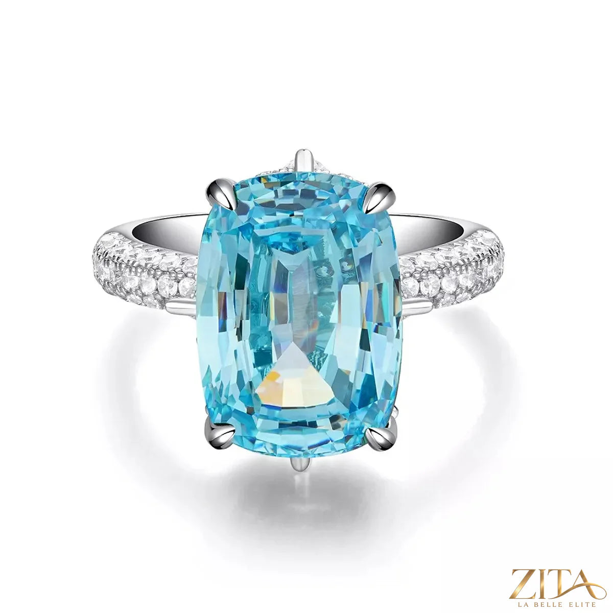 Sterling silver zircon ring with intricate design, showcasing sparkling stones, perfect for elegant jewelry styling.