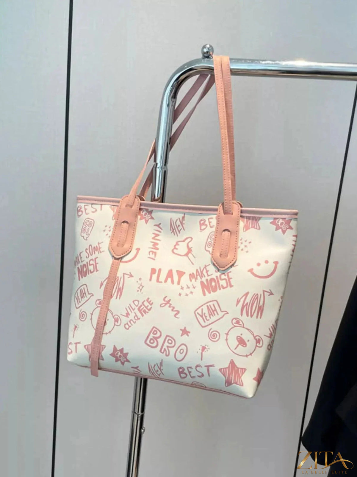 Zita La Belle Elite graffiti print casual tote bag with colorful street art design and sturdy handles for everyday use.