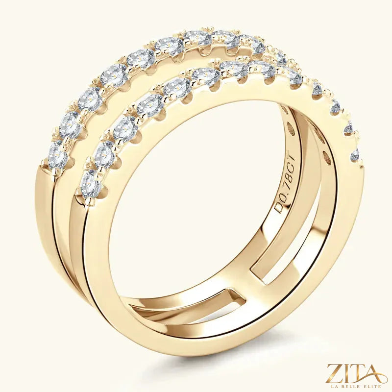 925 sterling silver moissanite double layered ring by Zita La Belle Elite, featuring sparkling stones and a layered design.