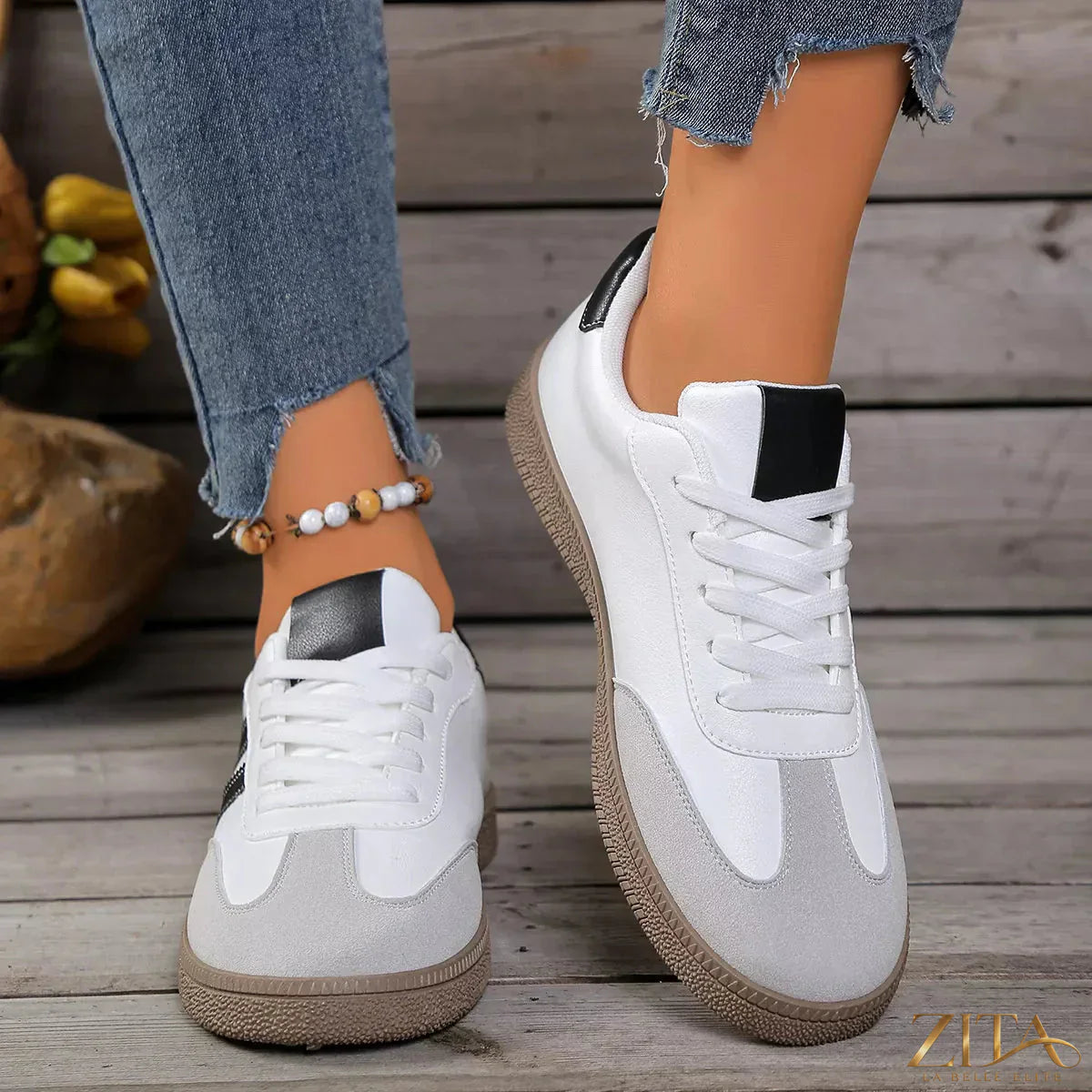 Zita La Belle Elite lace-up casual sneakers with white soles and stylish breathable fabric, perfect for everyday wear