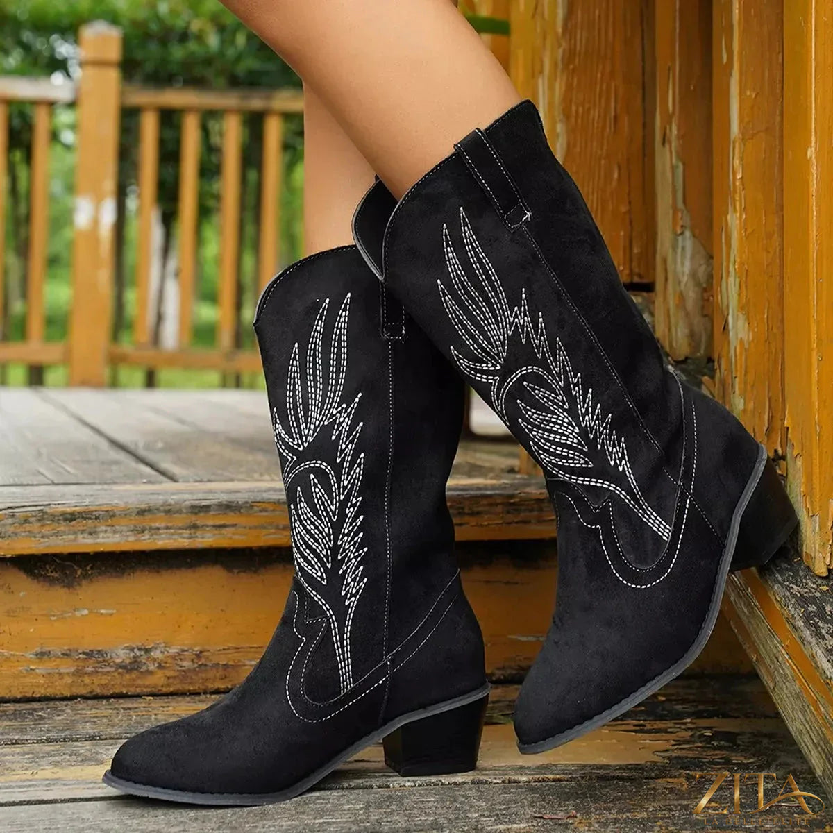 Zita La Belle Elite point toe block heel boots featuring sleek design and stylish silhouette, perfect for fashionable footwear.