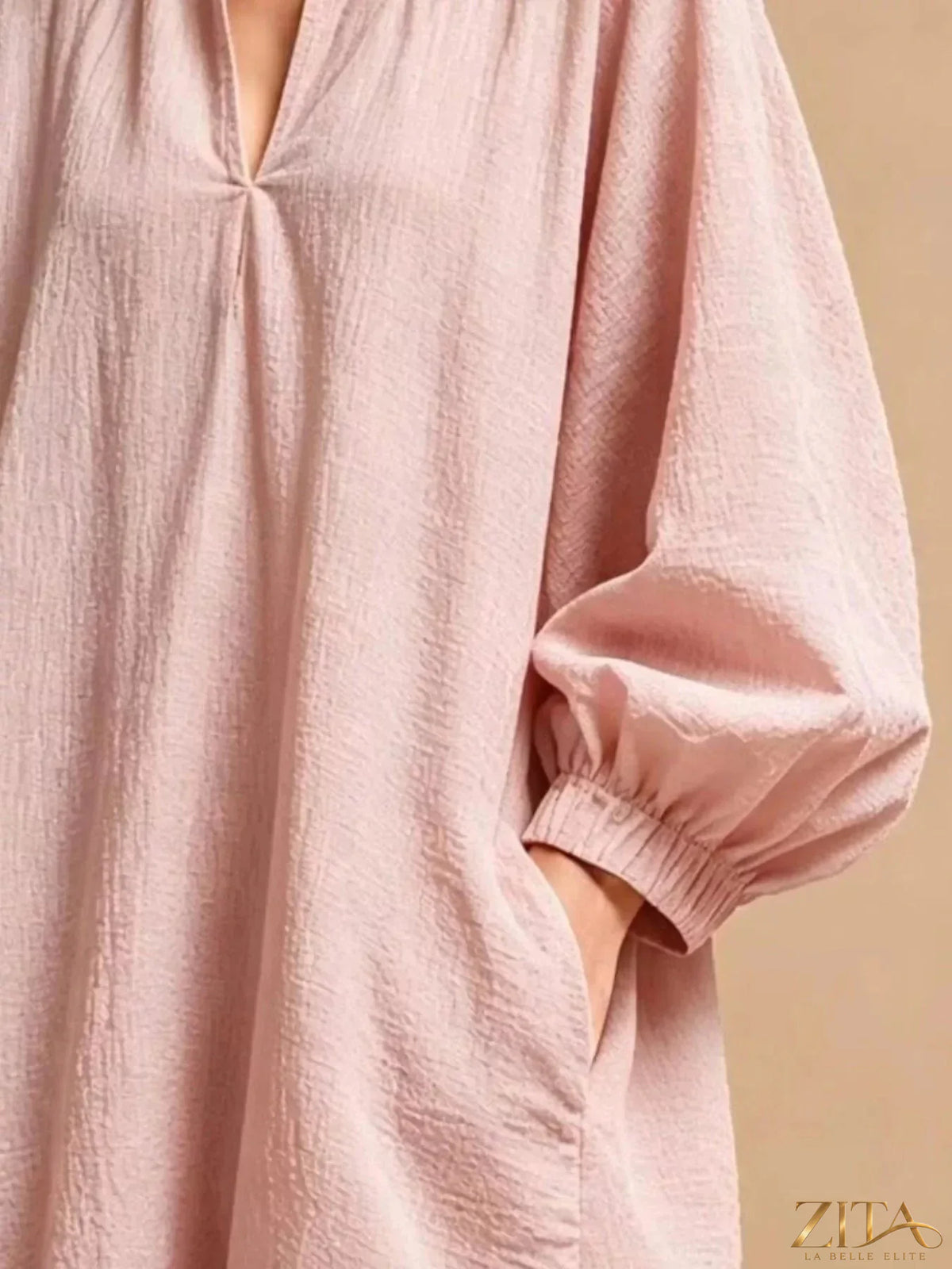 Zita La Belle Elite casual loose-fit balloon sleeve mini dress with pockets, featuring a relaxed style and comfortable fit.