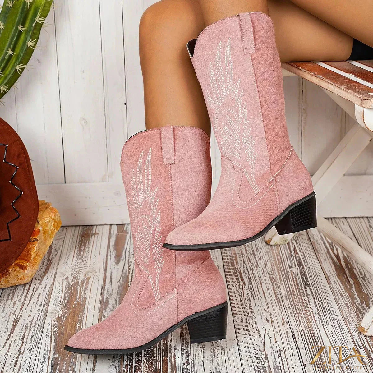 Zita La Belle Elite point toe block heel boots with sleek design, featuring a stylish silhouette and smooth finish.