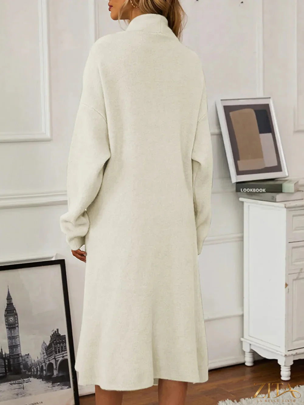Zita La Belle Elite V-neck cami dress with open front cardigan sweater set, featuring a stylish sleeveless dress and cozy cardigan.