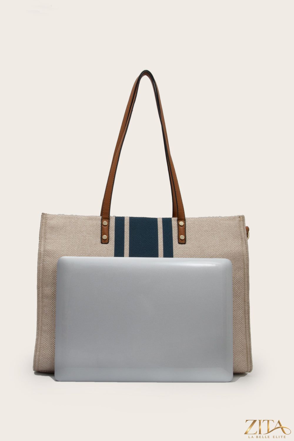 Zita La Belle Elite striped tote bag with colorful fabric design, sturdy handles, perfect for casual or shopping use.