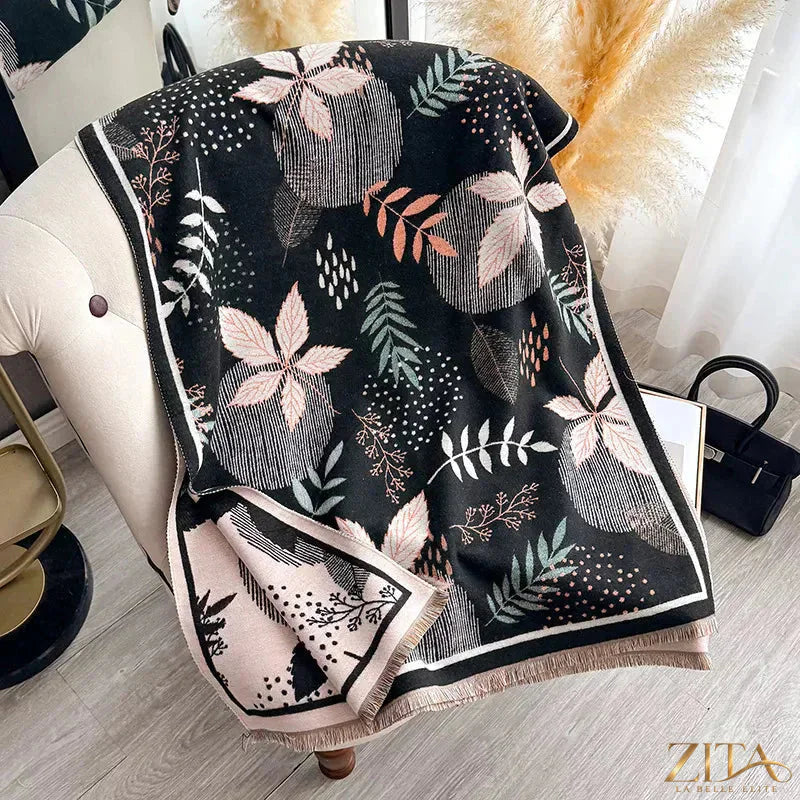 Printed raw hem scarf by Zita La Belle Elite, showcasing lightweight fabric with a stylish pattern and raw edge detail.