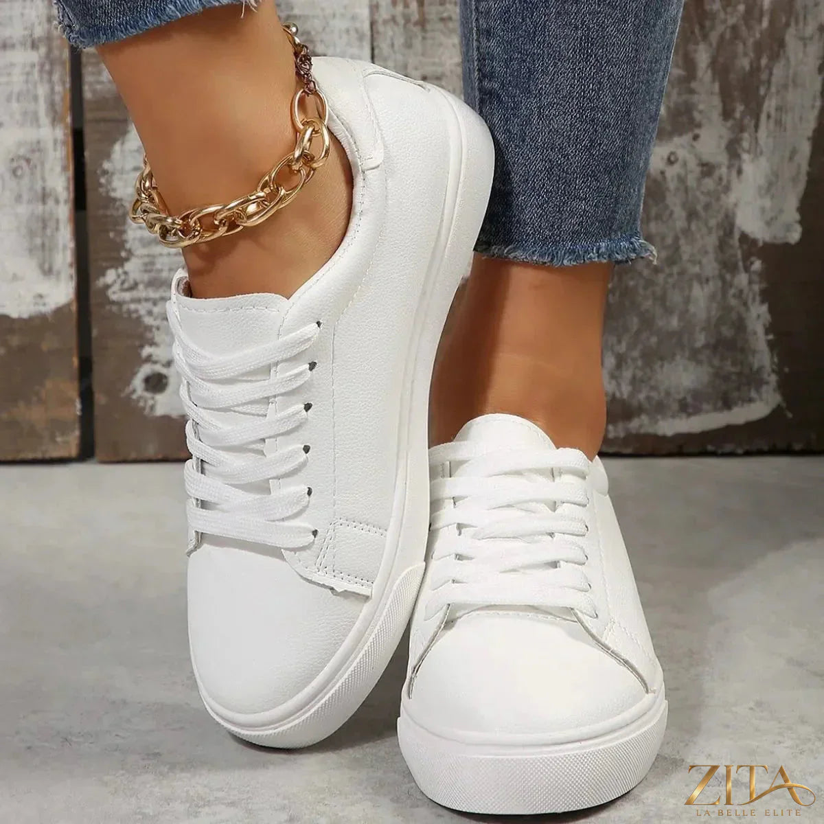 Zita La Belle Elite round toe platform sneakers with chunky soles and white laces, stylish and trendy footwear for casual wear.