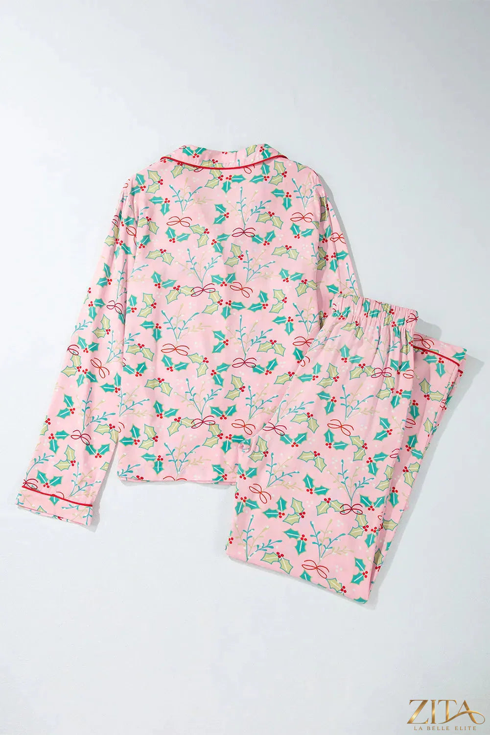 Zita La Belle Elite printed long sleeve collared neck top and matching lounge pants set, stylish and comfortable sleepwear.