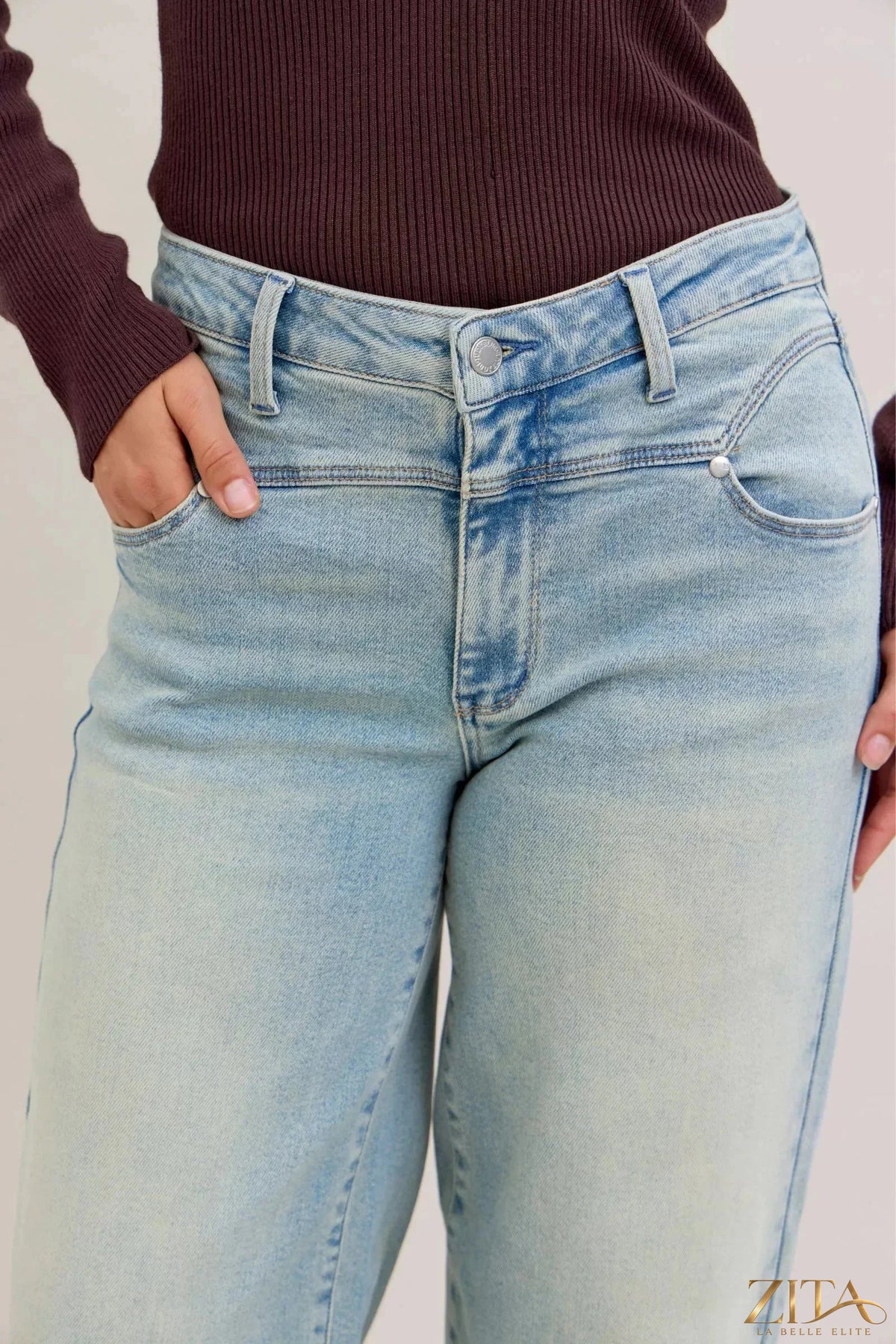 Zita La Belle Elite Judy Blue high waist column straight jeans, denim fabric, front view showcasing the classic fit and high-rise design.