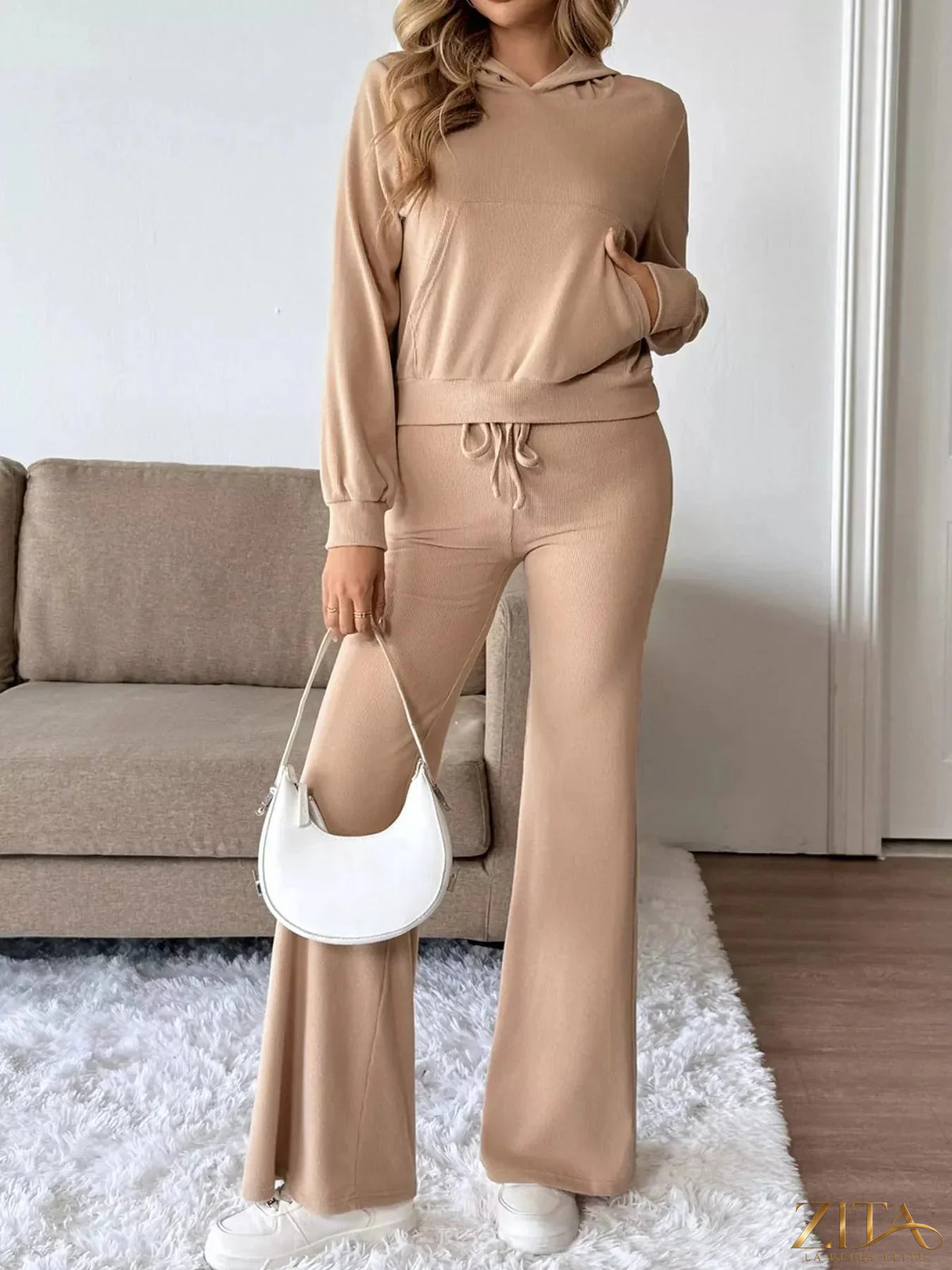 Zita La Belle Elite long sleeve hoodie and matching pants set in soft fabric, shown in a neutral color on a plain background.