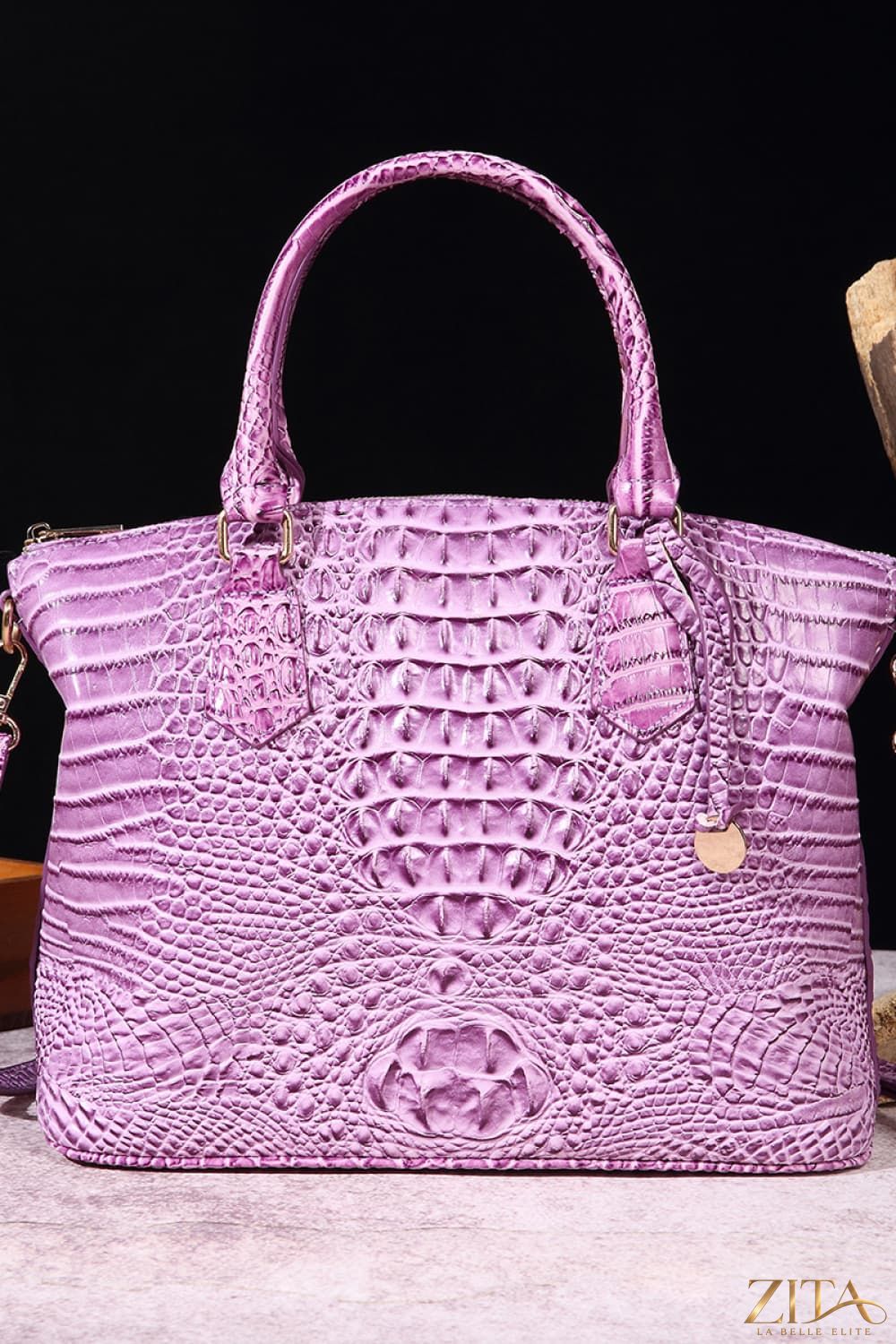 Zita La Belle Elite PU leather handbag with top handles and gold-tone hardware, stylish and versatile for everyday use.