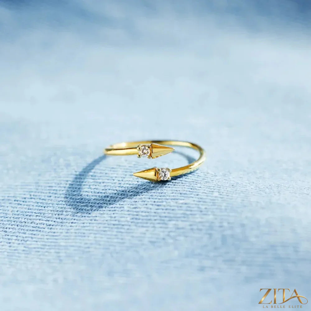 Sterling silver bypass ring with inlaid zircon stones, featuring a sleek and elegant design from Zita La Belle Elite.